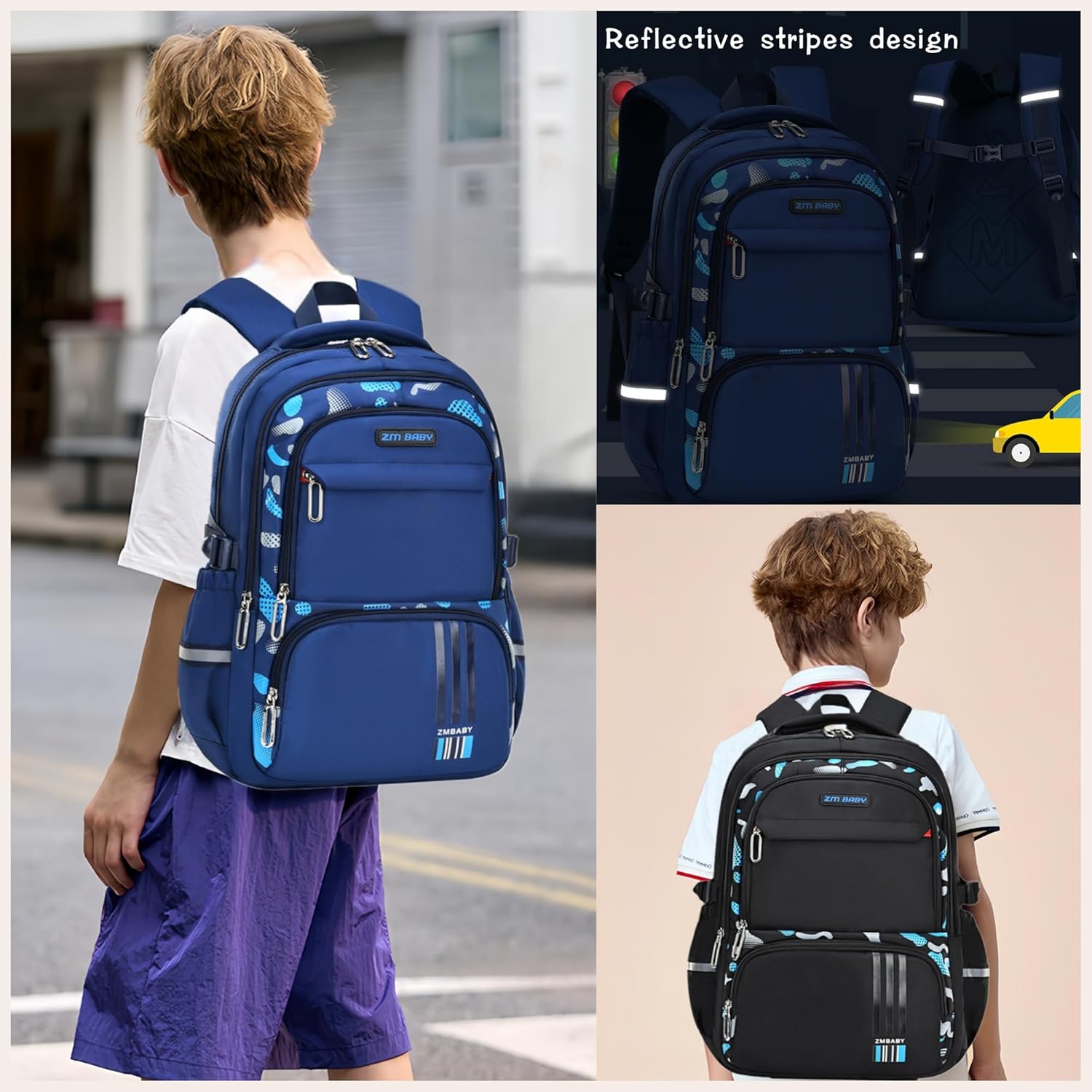 Camo Boys Backpack for School Kids, Camouflage School Bags Kids Backpack for Boys Bookbag, B-Camo-Dark blue - Image 7