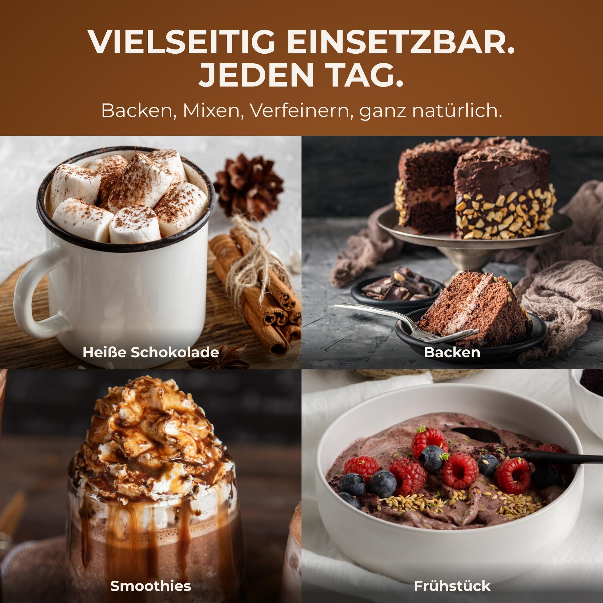 RheinNatur Bio Kakaopulver 1 kg - 100% reiner Kakao in Bio-Qualität, ungesüßt & ohne Zusatzstoffe - Ideal zum Backen, für heiße Schokolade & Smoothies - 1000 g Beutel