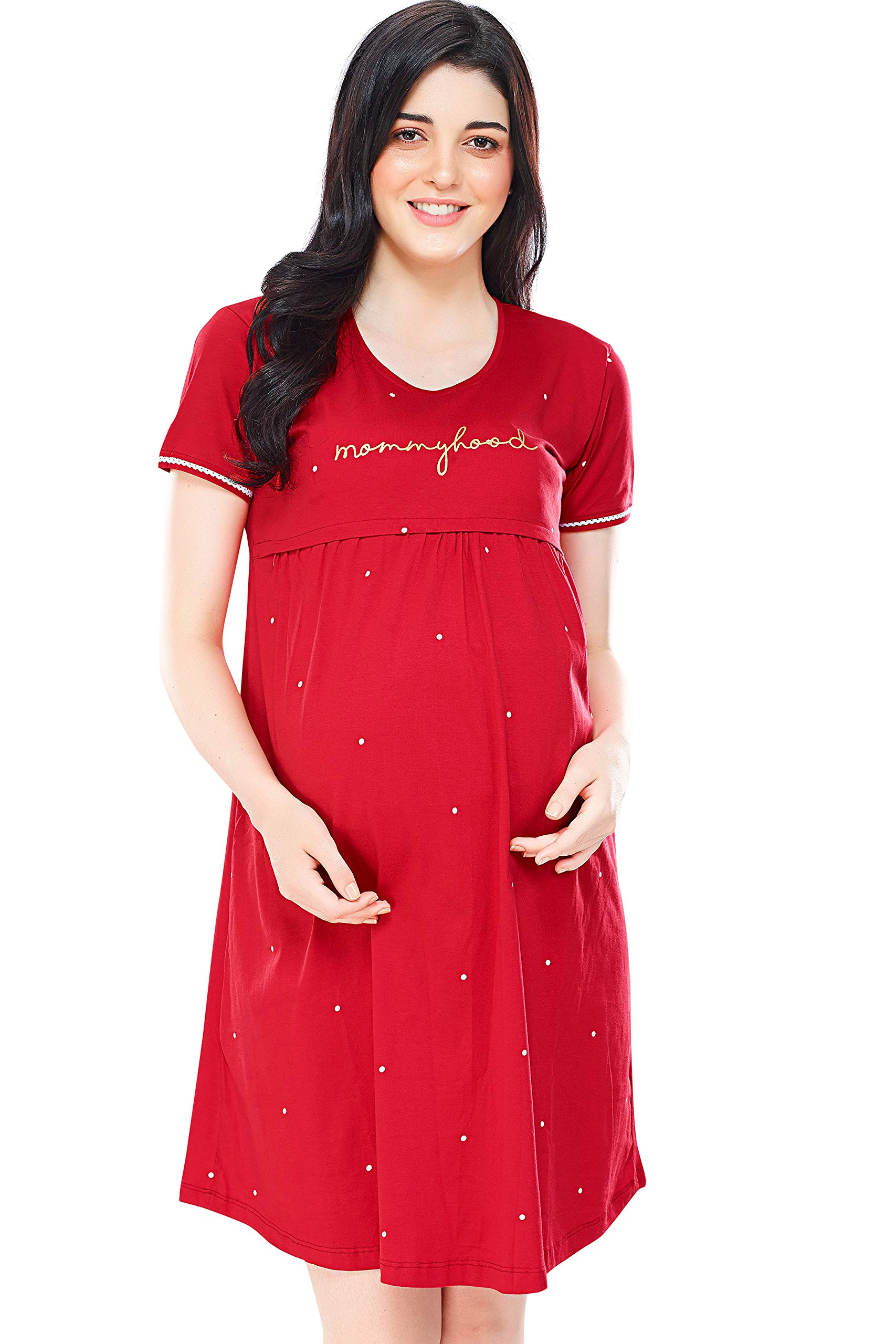 ZEYO Women's Cotton All Over Print Knee Length Maternity Nighty-image-7