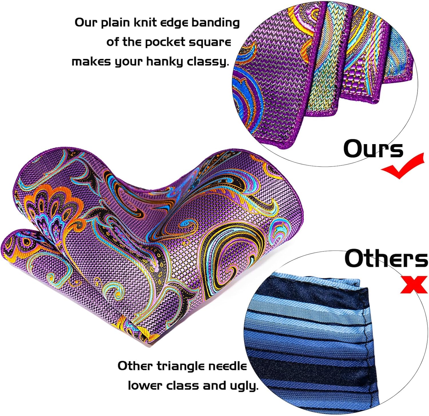 5PCS Tie and Pocket Square for Men, Silk Necktie and Handkerchief Cufflinks with Gold Ring and Lapel Pin Set - Image 3