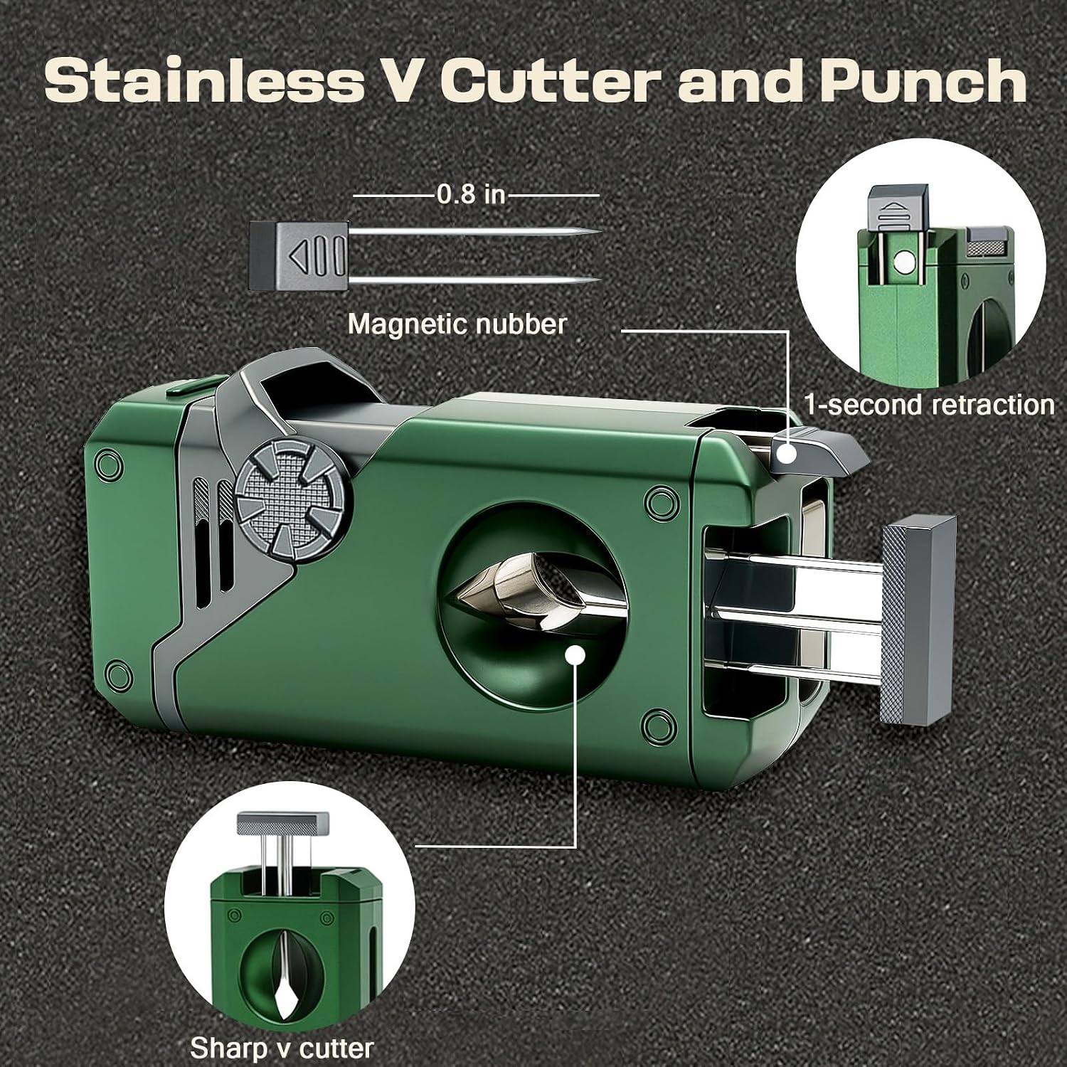 5 in 1 Butane Torch Lighter, 4 Jet Flame, Butane Lighter Refill Built-in V Cutter, Punch, Holder, Nubber, Windproof Jet Lighter for Candles, Cool Lighters Gift for Men (Without Gas) (Green)