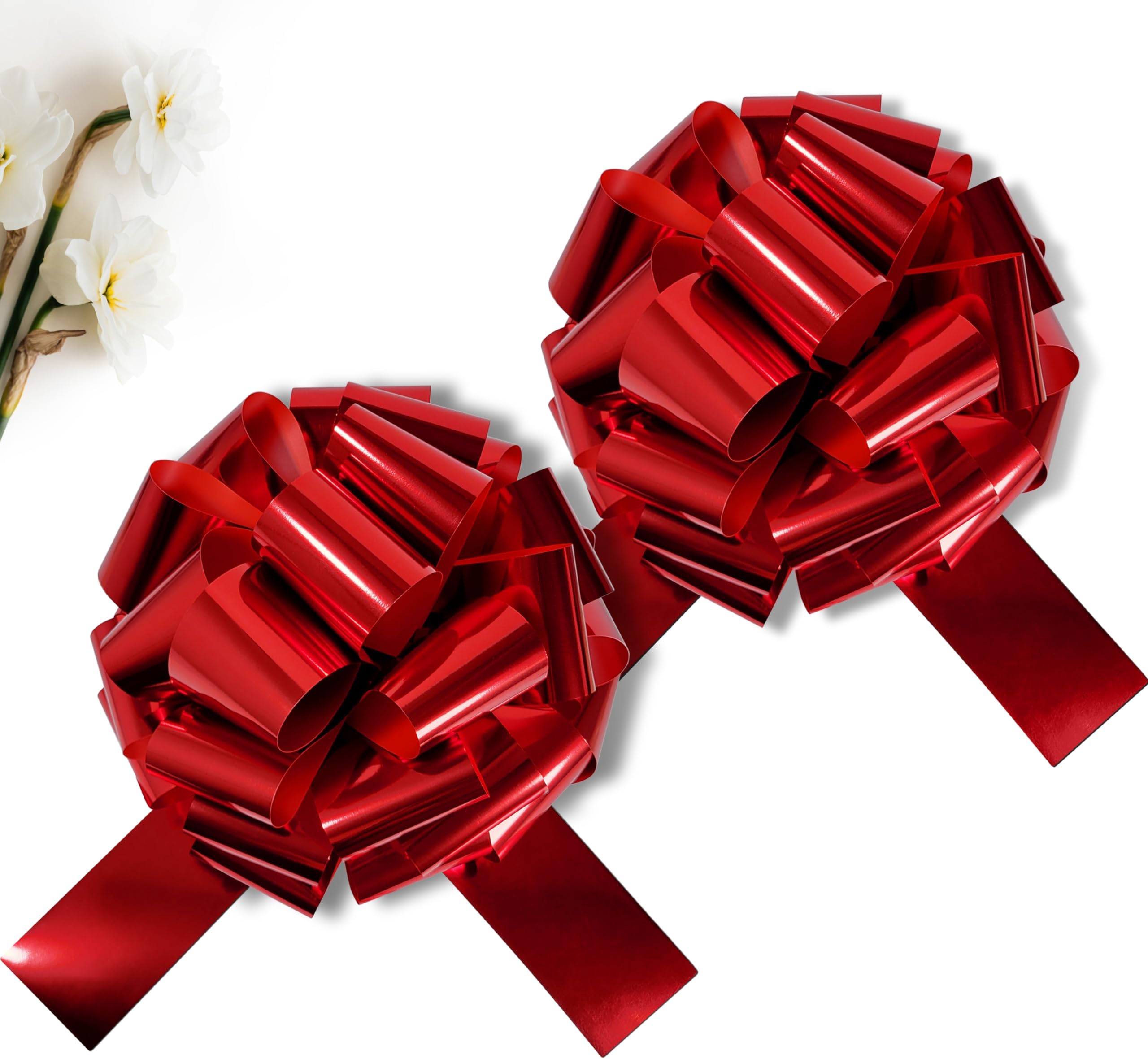 BOXHOME Large Bow 12” Wide, Pack of 2, Red Gift Wrap Ribbon