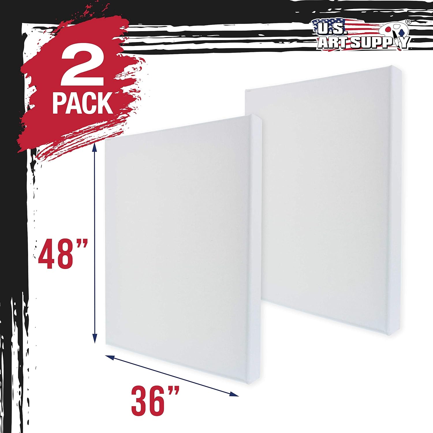 u.s. art supply x-large stretched canvas for painting 36x48 inch gallery depth 1-1/2" thick, 2-pack - 12oz acrylic gesso triple primed, professional artist quality, 100% cotton - oil, pouring paint