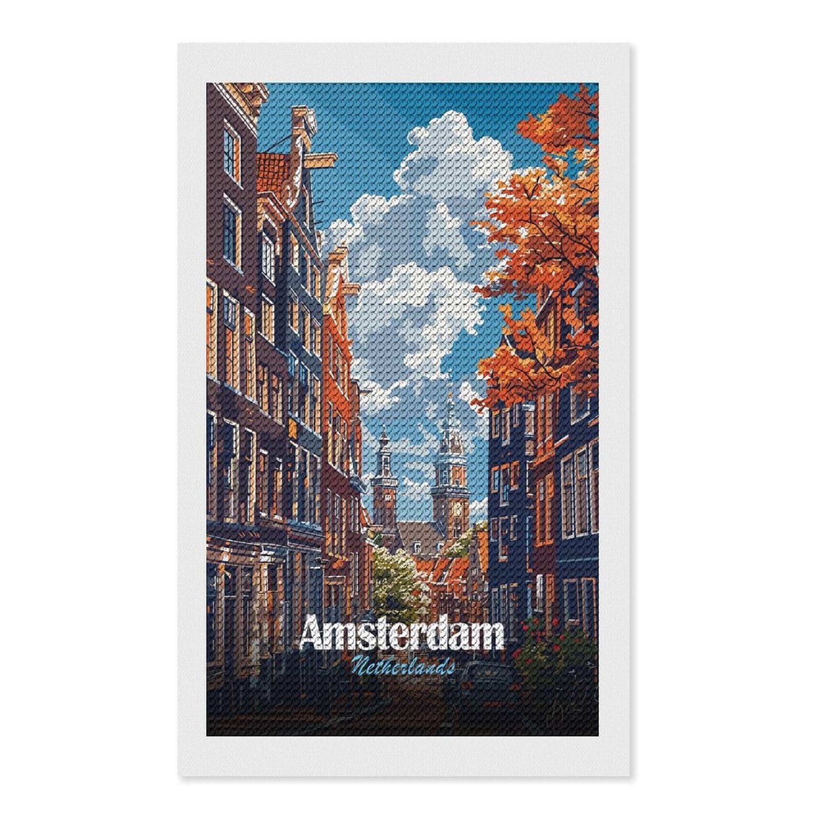 Junmoney Amsterdam Netherlands Cityscape Art Diamond Painting Set 12"x20", Arts and Crafts, Wall Art Gift, Full Kit Included, Relaxing Handmade Project