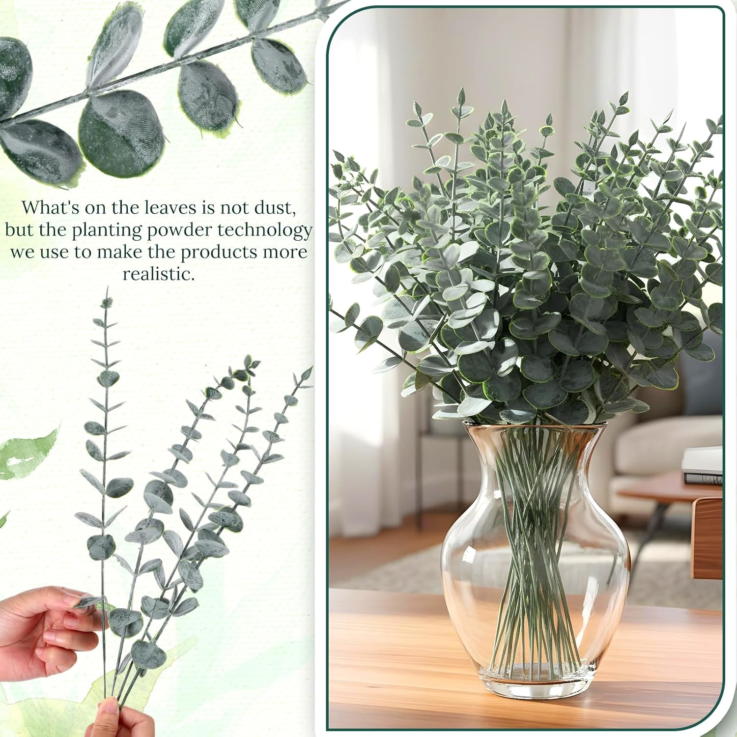 MAQUITA 100 Pcs Eucalyptus Stems Faux Greenery Artificial Eucalyptus Leaves Decor Greenery Stems Branch for Wedding Centerpiece Flower Bouquet Farmhouse Home