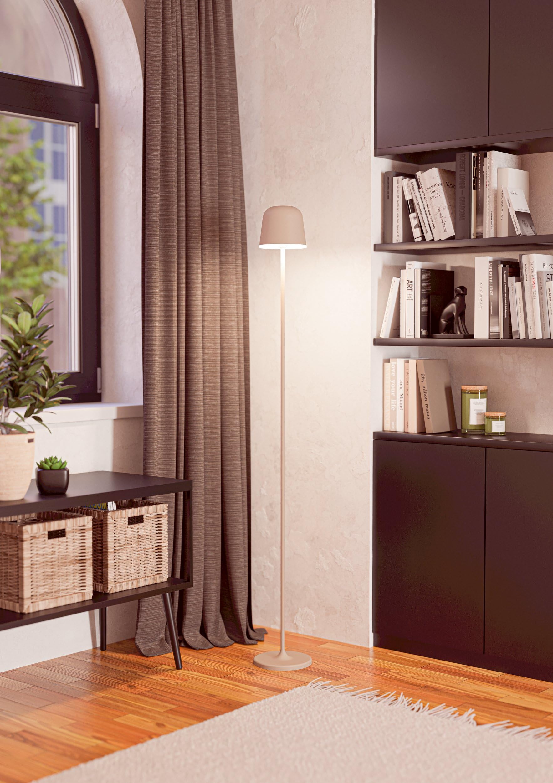 Eglo Lampada da terra a LED Mannera-L, senza fili, funzione | touch, dimmerabile, lampada da soggiorno in metallo beige, per interni ed esterni, IP54