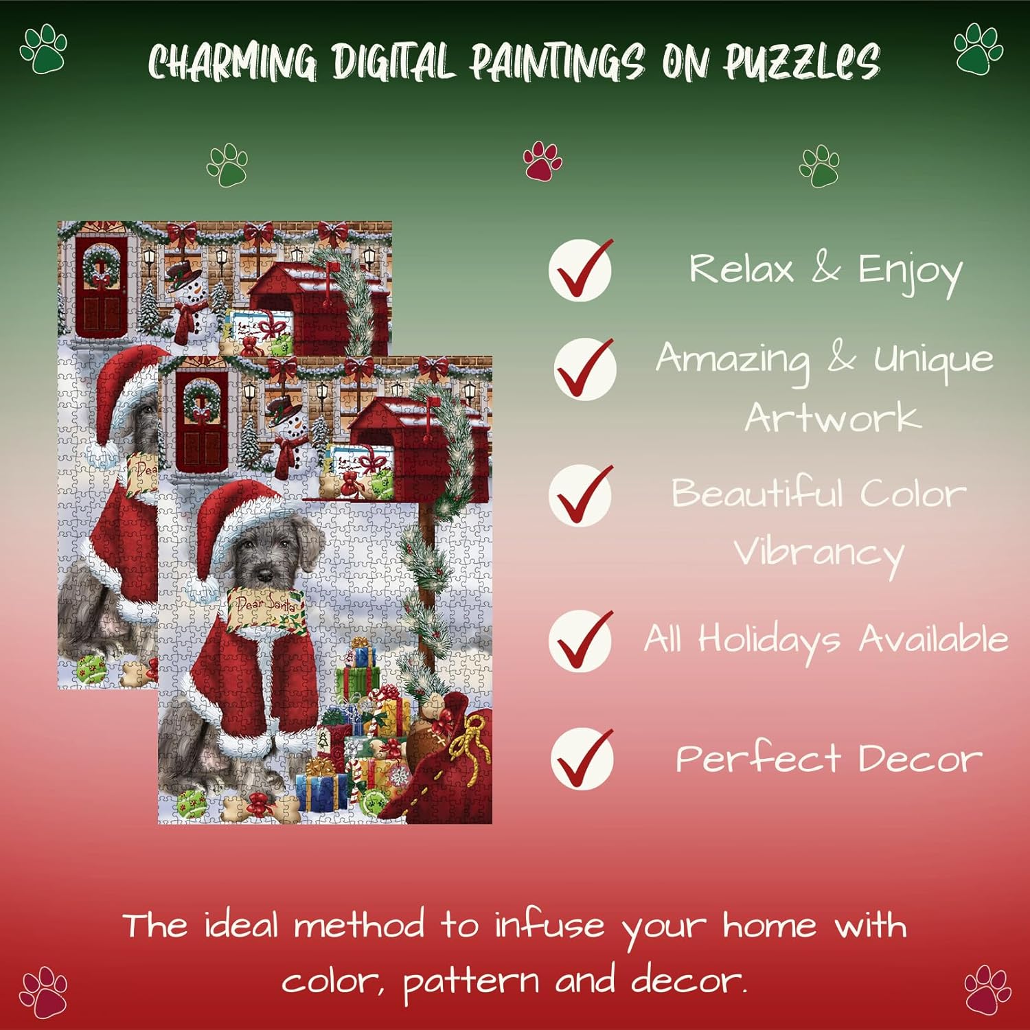Dear Santa Mailbox Christmas Wolfhound Dog Jigsaw Puzzle for Adults - Animal Printed Interlocking Puzzle Game Artwork - Gift for Dog Lover's - 1000 Pcs 29.5"x19.7", PZLE56048