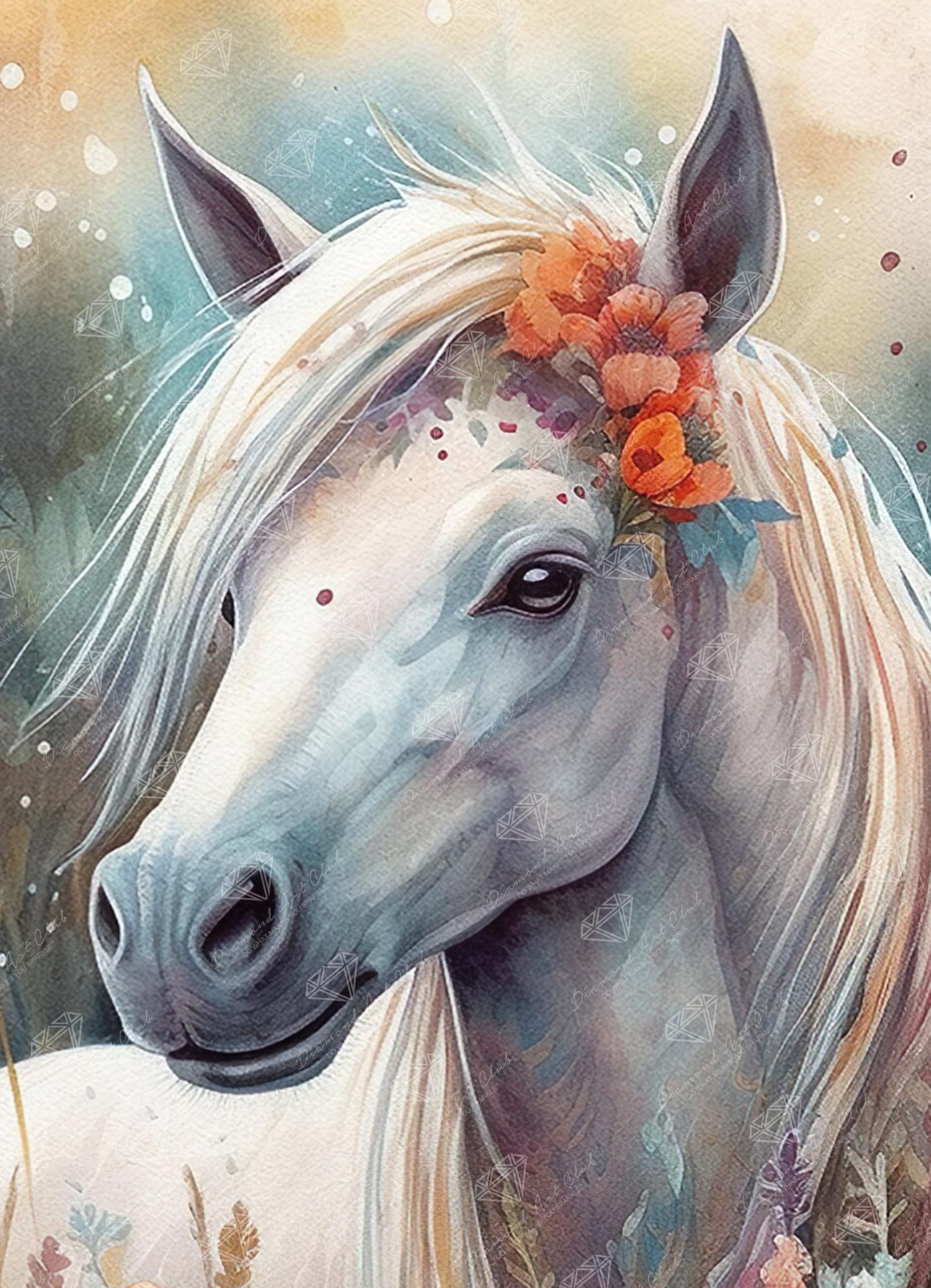 DIAMOND ART CLUB Pastel Horse Diamond Painting Kit, Fun DIY Crafts for Adults, Round Diamond Art Canvas, 13" x 18" (33 cm x 45.7 cm)