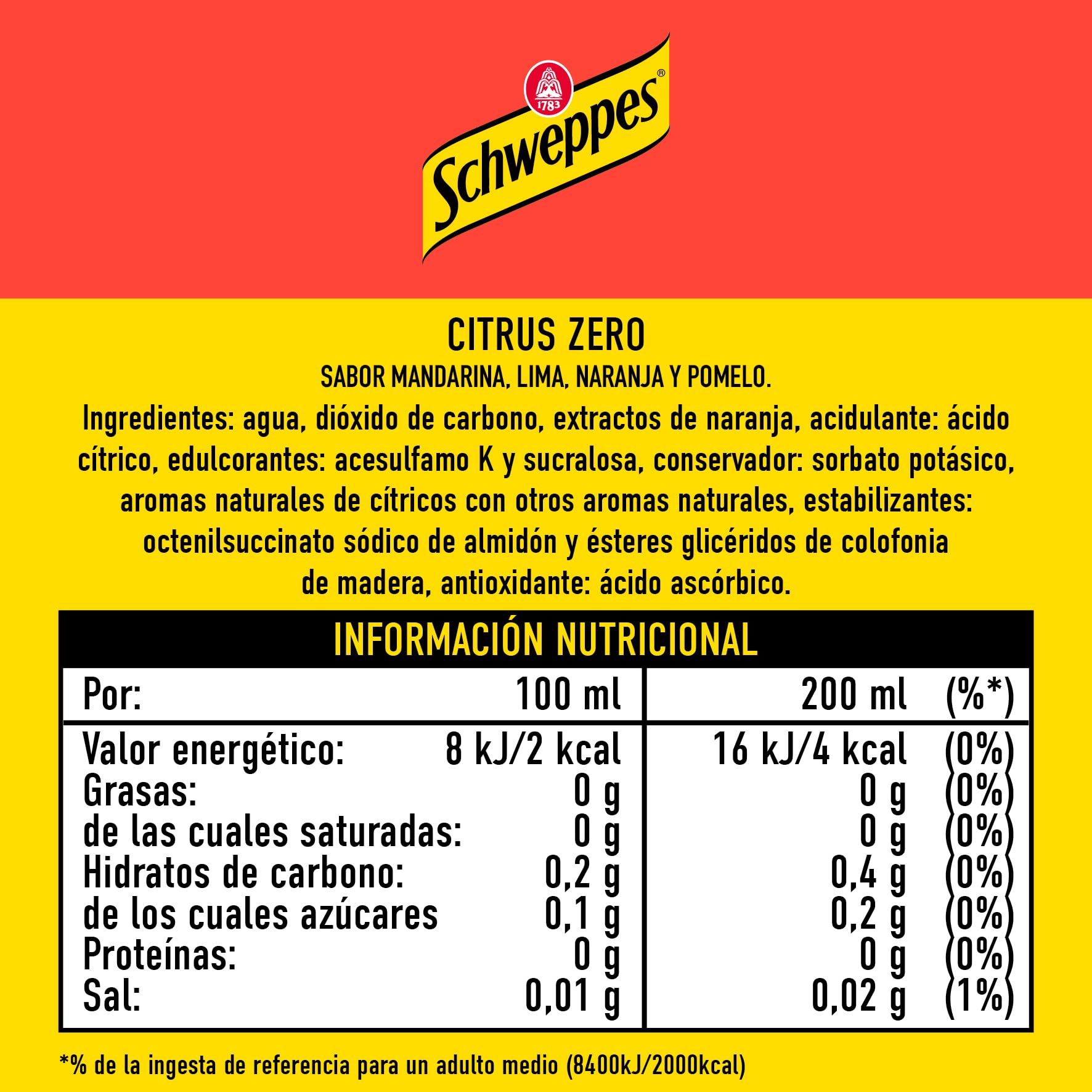 Schweppes Citrus Zero, Refresco Sin Azúcar ni Calorías - Lata, Pack 24 x 33 cl