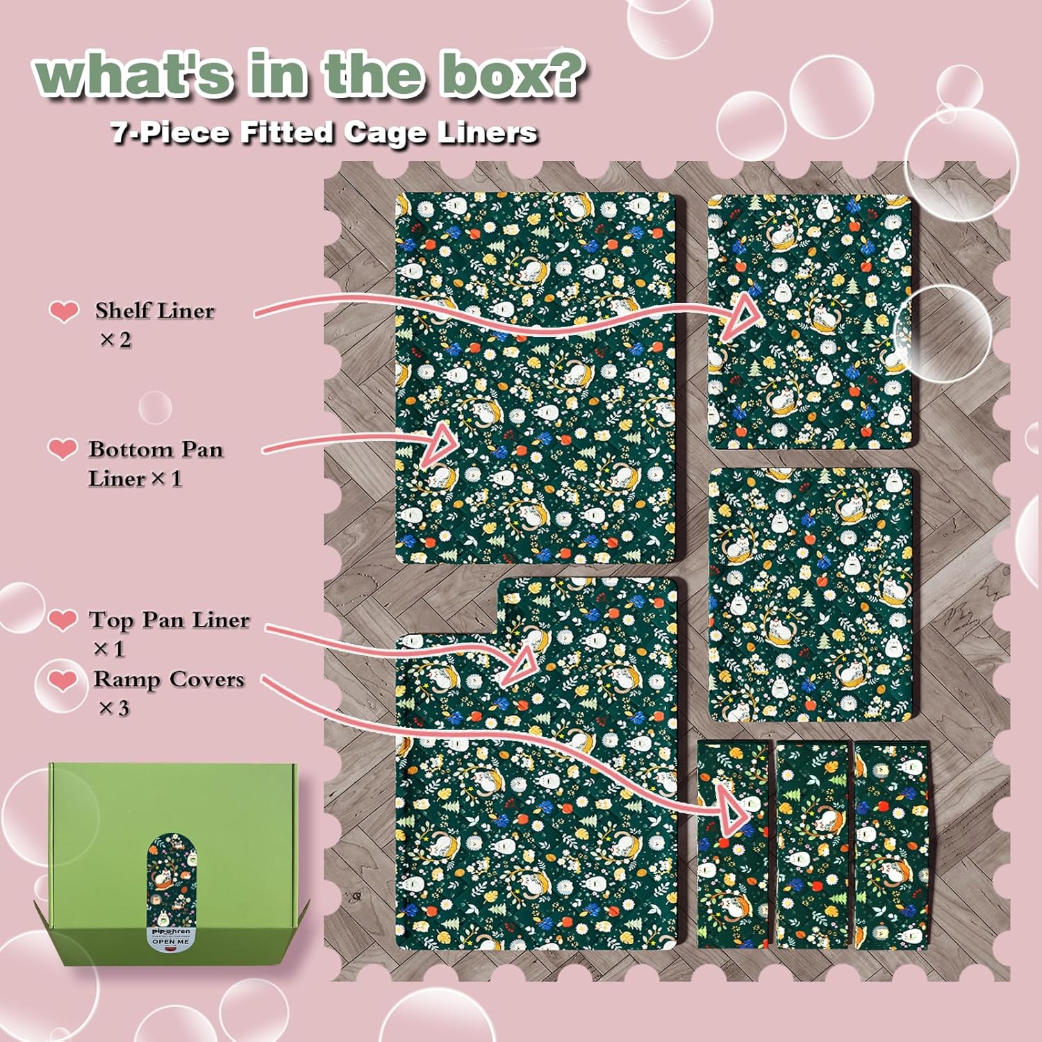 Ferret Cage Liner for Ferret Nation & Critter Nation Cage,Cute Animal Print,Washable Bedding,Cage Accessories for Ferrets, Chinchillas, Rats, Rabbits & Other Small Pets (Double Unit Combo)