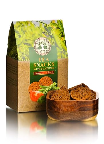 Miniatura 1 de Snacks de guisantes con linaza, tomate y albahaca, aperitivos saludables, 3.53 oz (100 g)