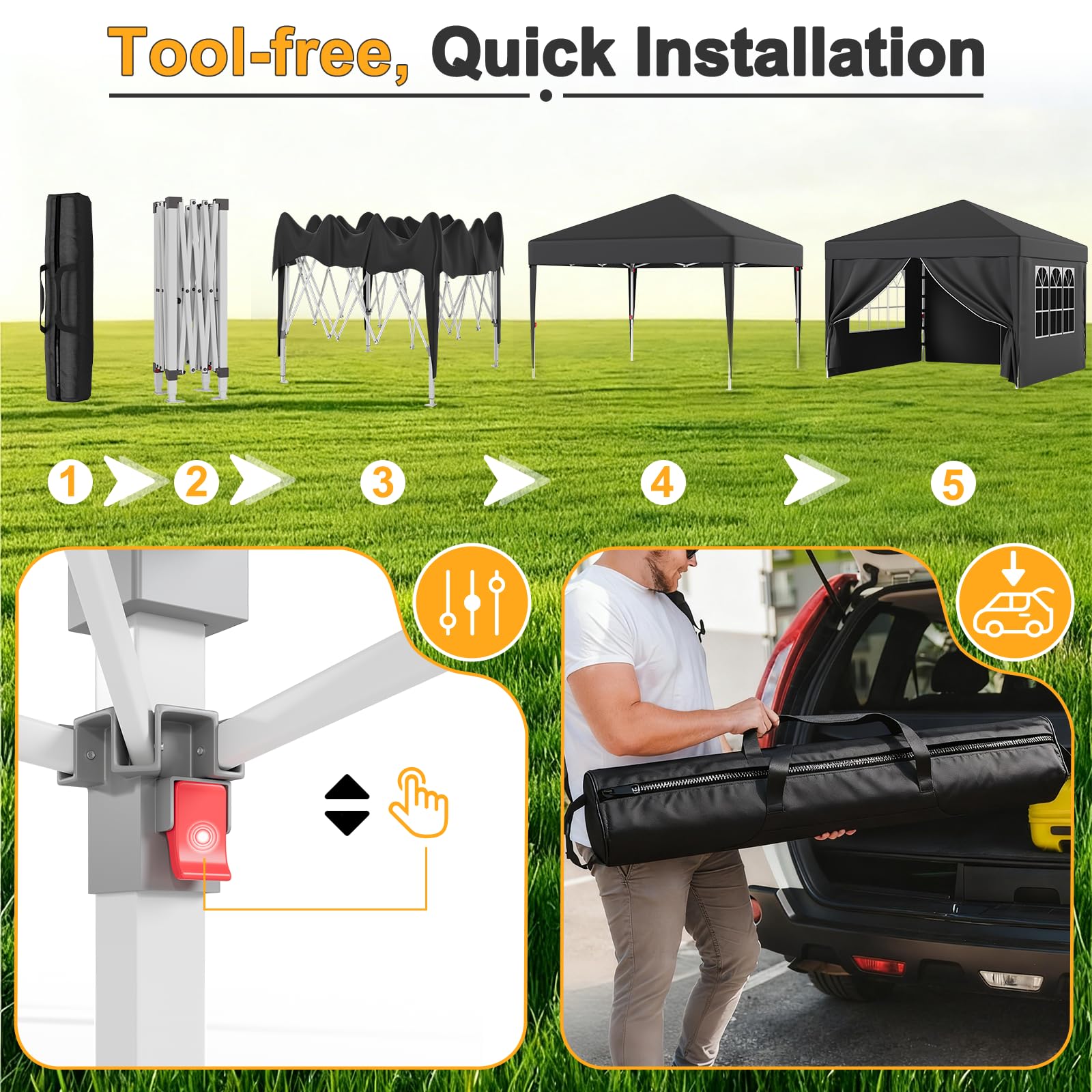 JUMMICO Gazebo 3x3m Pieghevole Impermeabile con Pareti Laterali Grigio
