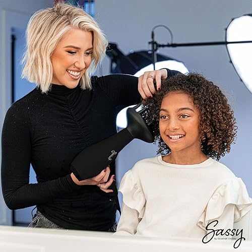 Miniatura 7 de Sassy - Secador de pelo de iones de cerámica, secador de salón de 1875 vatios con concentrador y difusor, múltiples ajustes de calor y disparo frío