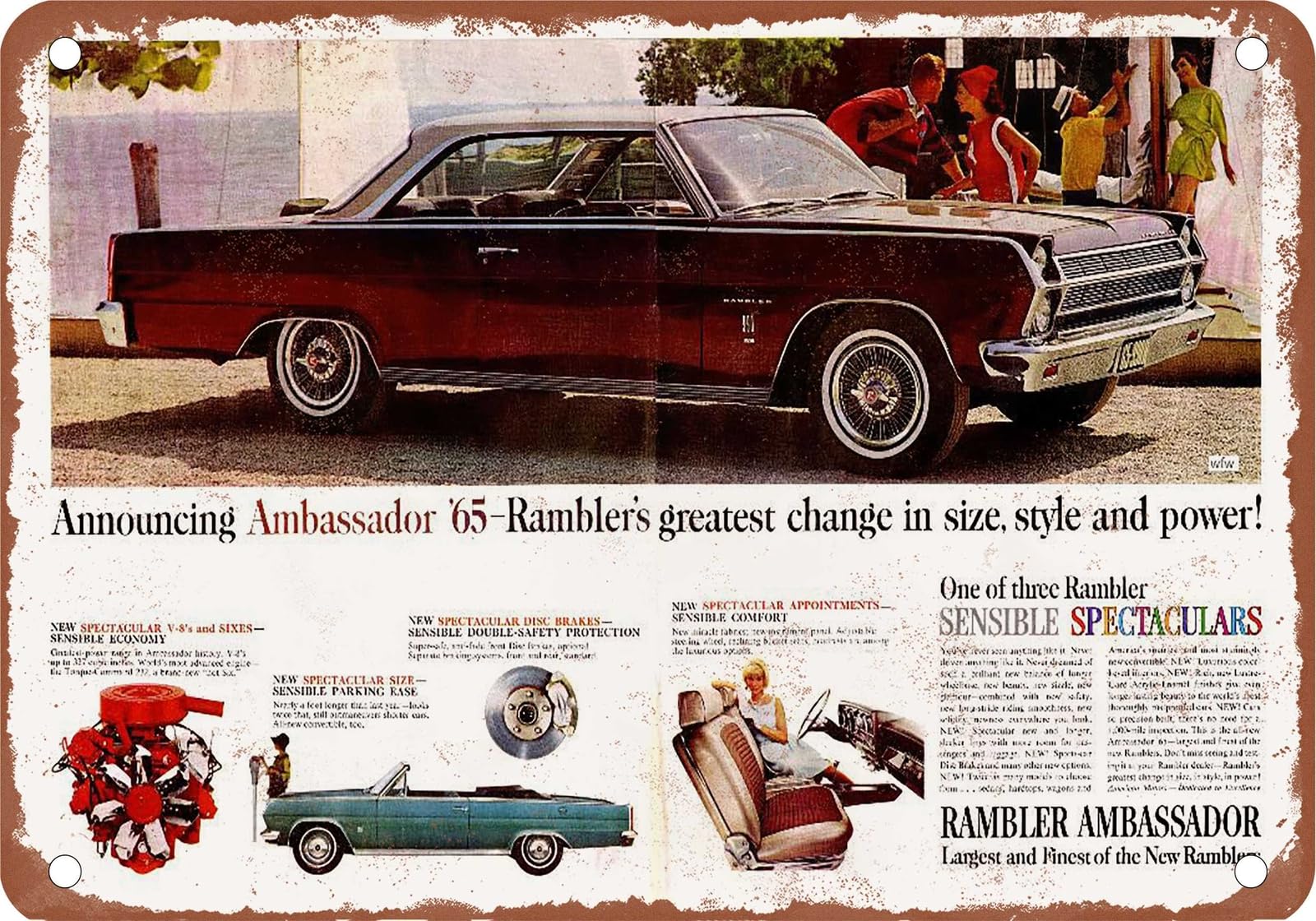 Miaomansenstore Metal Sign - 1965 Rambler Vintage Ad 06 - Old Retro Rusty Look Home Decor