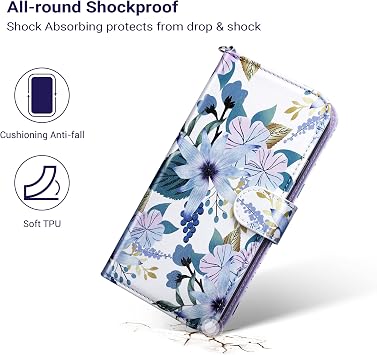 ULAK Compatible with iPhone 11 Wallet Case with Card Holder, PU Leather Flip Cover with Kickstand Magnetic Closure, Shockproof Protective Phone Case for iPhone 11 6.1 Inch (Blossom Blue)