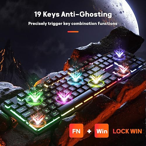 Miniatura 5 de Redragon K521 - Teclado para juegos LED arcoíris actualizado, 104 teclas con cable de sensación mecánica con teclas multimedia, retroiluminación de