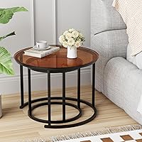 Vista 8 de aboxoo Juego de 2 mesas de centro anidadas, pequeñas mesas redondas de vidrio para sala de estar, dormitorio, mesa de té decorativa con marco