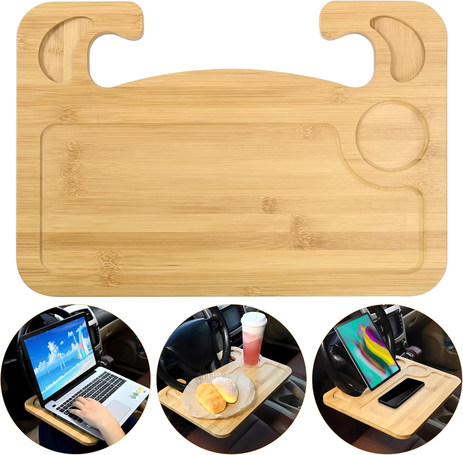 Steering Wheel Tray, Bamboo Car Tray for Steering Wheel