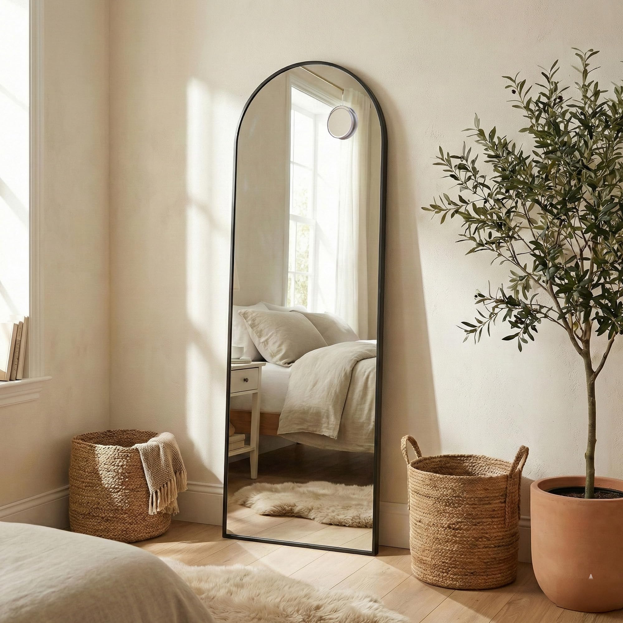 SONGMICS Ganzkörperspiegel, 160 x 50 cm, gewölbter Standspiegel, mit Vergrößerungsspiegel, Rahmen aus Aluminiumlegierung, Hartglas, für Schlafzimmer, Wohnzimmer, Garderobe, tintenschwarz LFM031BD02