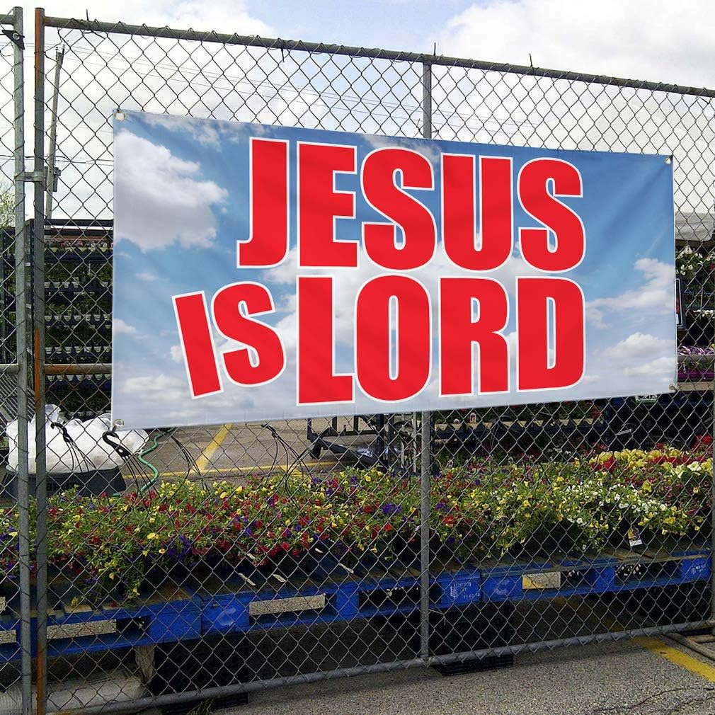 Vinyl Banner Multiple Sizes Jesus Is Lord Business Inspiration & Motivation Outdoor Weatherproof Industrial Yard Signs Blue 4 Grommets 16x40Inches