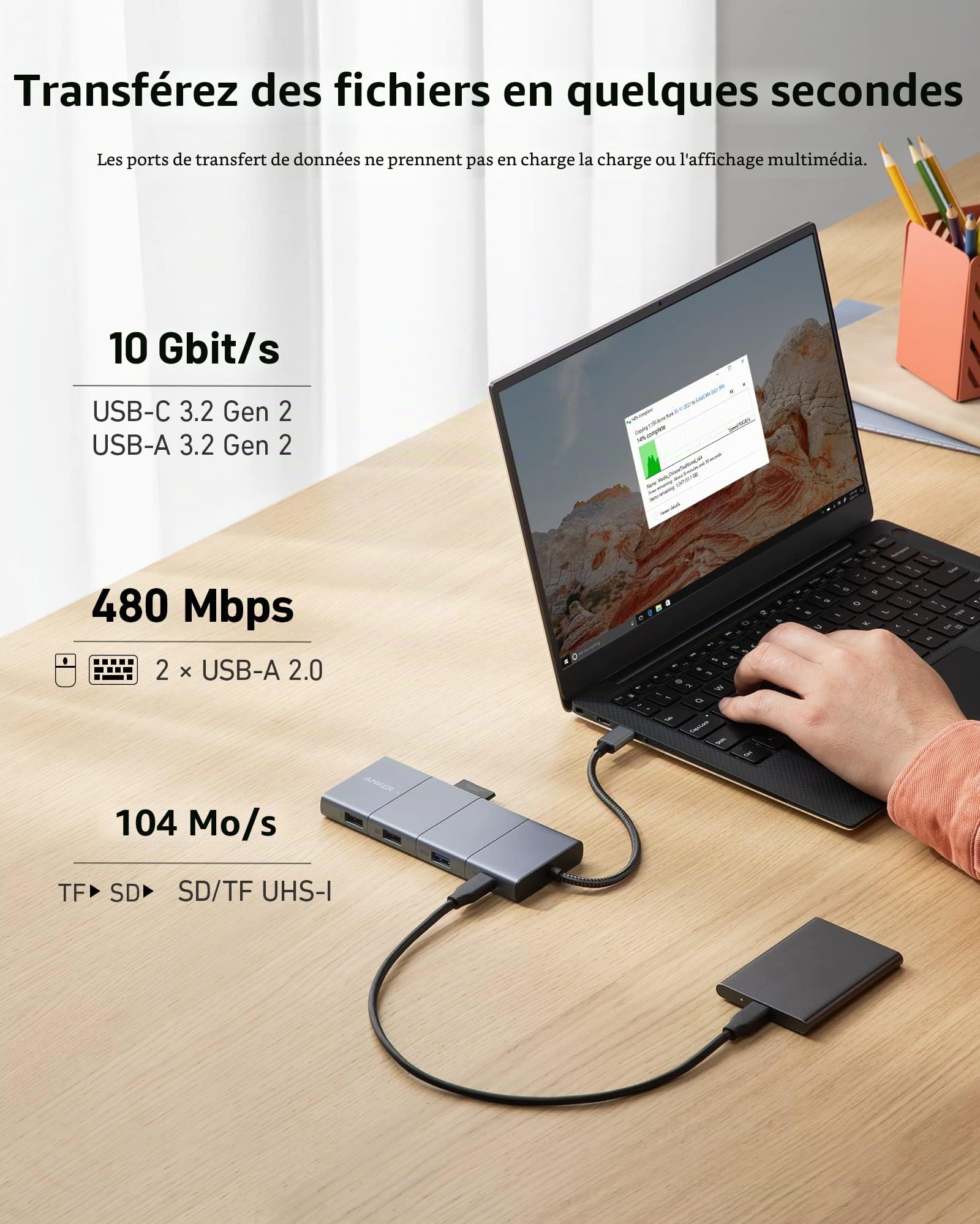 Anker 565 Hub USB-C 11 en 1 Docking Station avec Ports de données USB-C et USB-A 10 Gbps HDMI 4K DisplayPort, 100 W PD, 2 données USB 2.0, Ethernet, AUX, microSD & SD, pour MacBook Pro et Plus