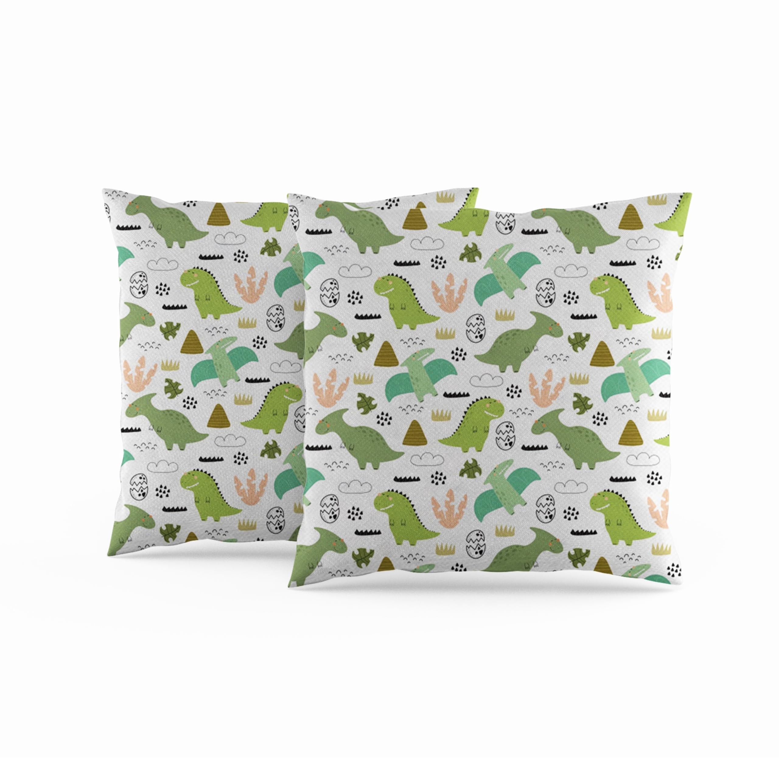 ggaimwf Kids Cushion Covers Dinosaur Green Cartoon Linen Look Square Pillowcases for Children's Room Playroom Nursery Sofa Bed Double Sided Cushion Covers 40x40cm Set of 2