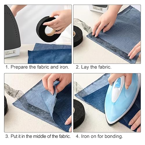 Miniatura 4 de 6 rollos de cinta de dobladillo versátil, 162 yardas de cinta de fusión de tela sin coser para planchar para facilitar la reparación de la ropa y