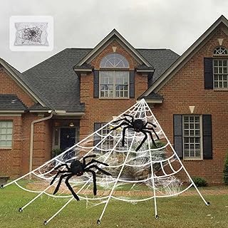Pawliss Halloween Decorations, 16 Ft Giant Dense Spider Web with 2 Pack 30 inches Spiders Set, Halloween Outdoor Yard Deco...