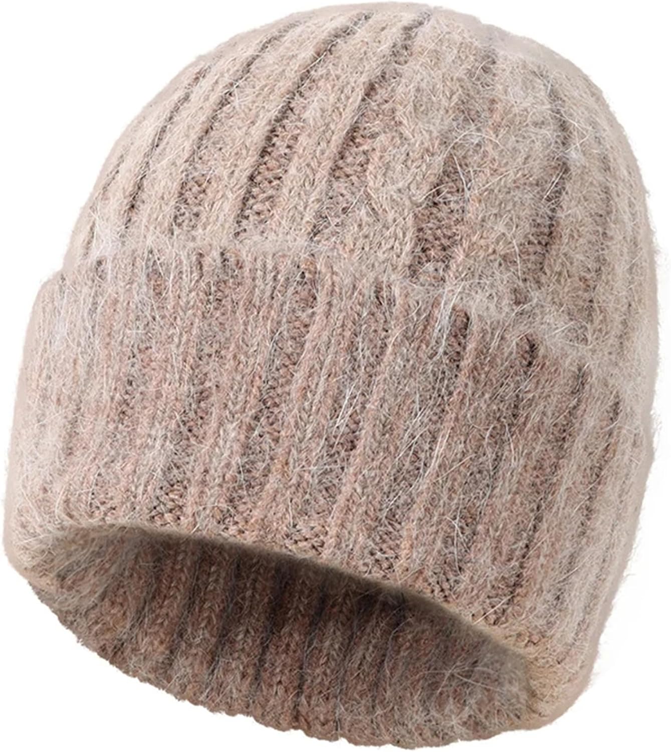 Women's Fall Winter Braided Knit Hat Solid Color Roll-Up Brim Thicken Warm Cold Weather Hat Outdoor Sports Skullies