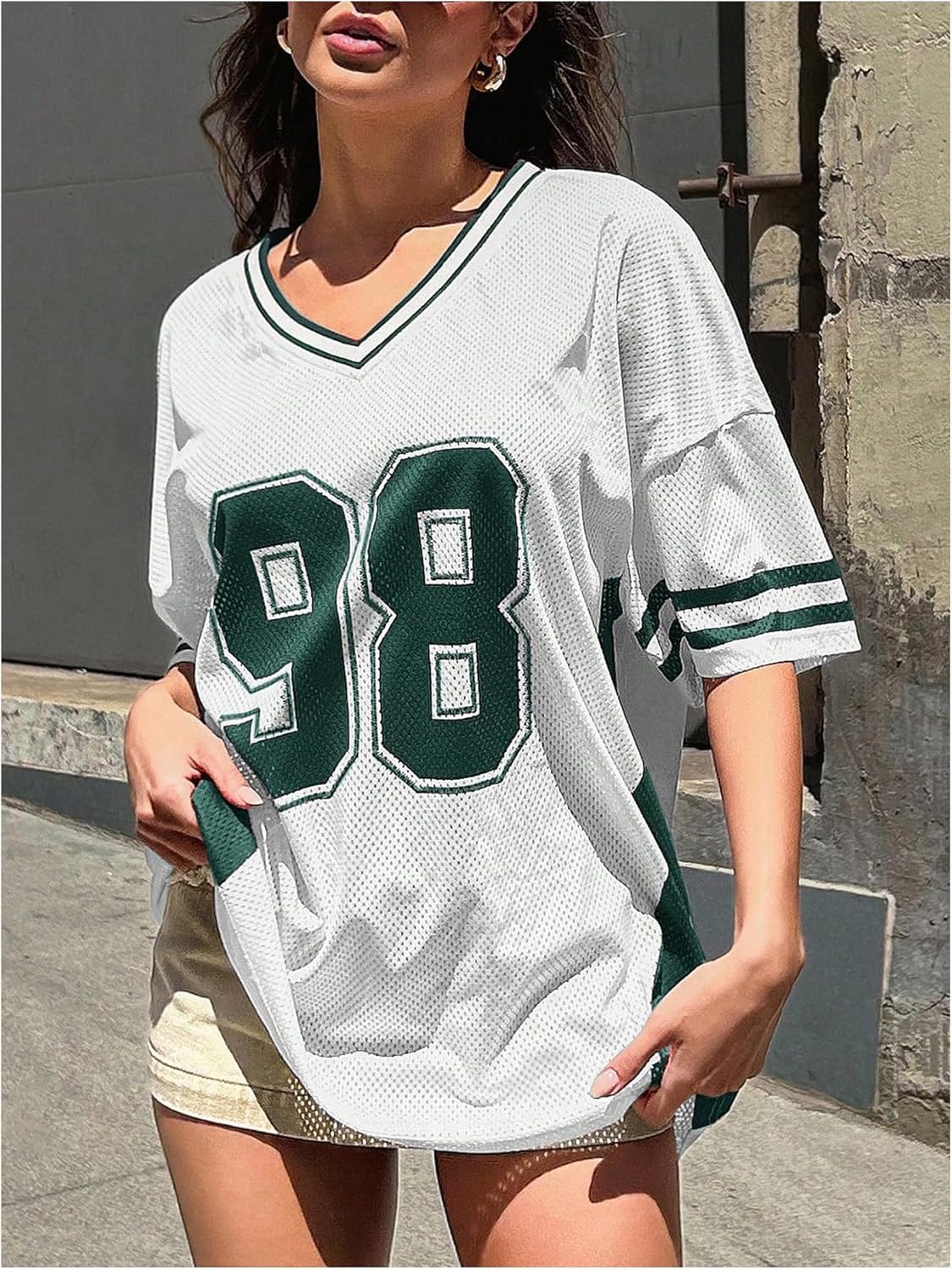 SHENHE Women's Oversized Short Sleeve Mesh Football Jamaica Ubuy