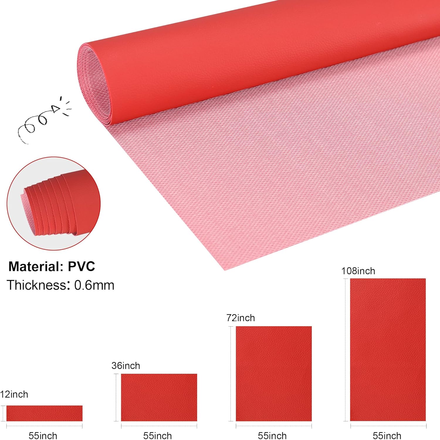 Faux Leather, Marine Vinyl PVC Leather for DIY Upholstery, Sofa Car Boat Seat Repair, Waterproof & Easy to Clean, Red (2 Yd 55x72 Inch)