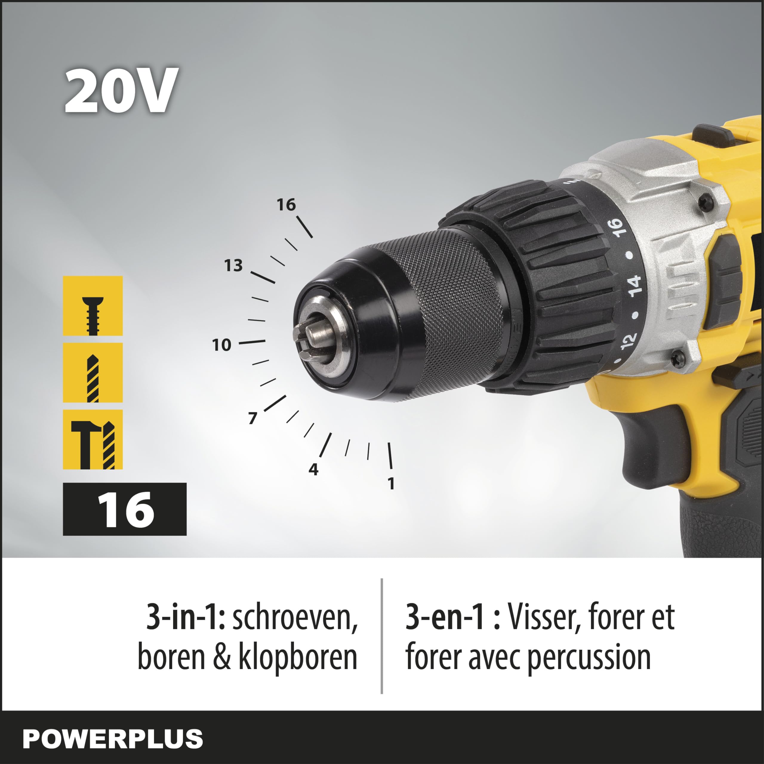 POWER plus POWX00445 - Taladro/atornillador de impacto 20v li-ion 2 bat, Multicolor