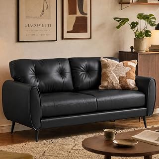 TYBOATLE Sofa Couch 61" Small Loveseat Couches for Living Room, Black Faux Leather Couch Mid Century Modern Tufted Mini Sofa Comfy Office 2 Seat Settee Love Seat Couches for Small Spaces Bedroom - Amazon product rated Grade A