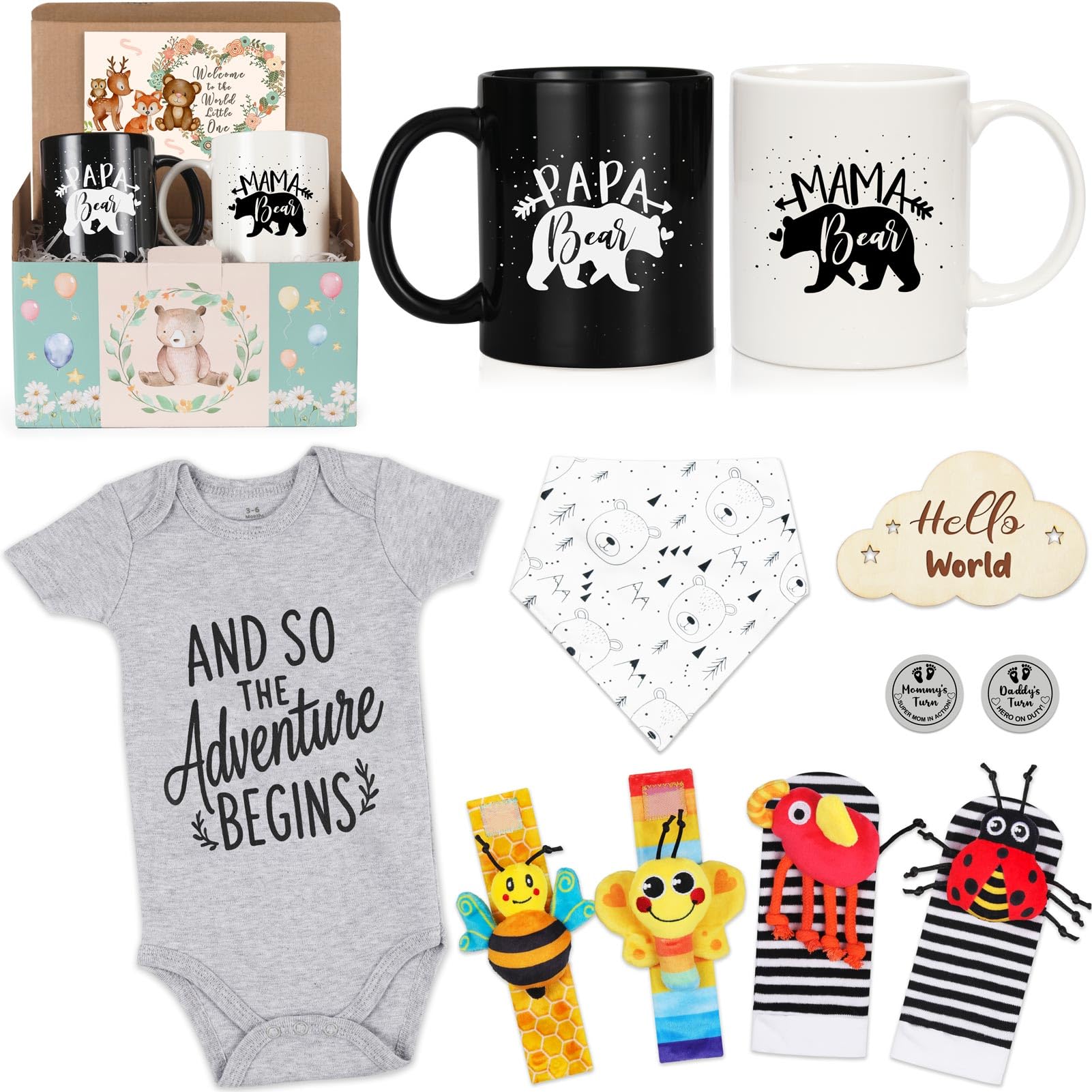 Breezy Valley Gender Reveal Gifts for New Parents - New Mom and Dad Gifts - Mama Papa Bear Gift Set - Baby Shower Gifts Basket - Pregnancy Gifts for Expecting Mom Dad to Be - First Time Mommy Gifts