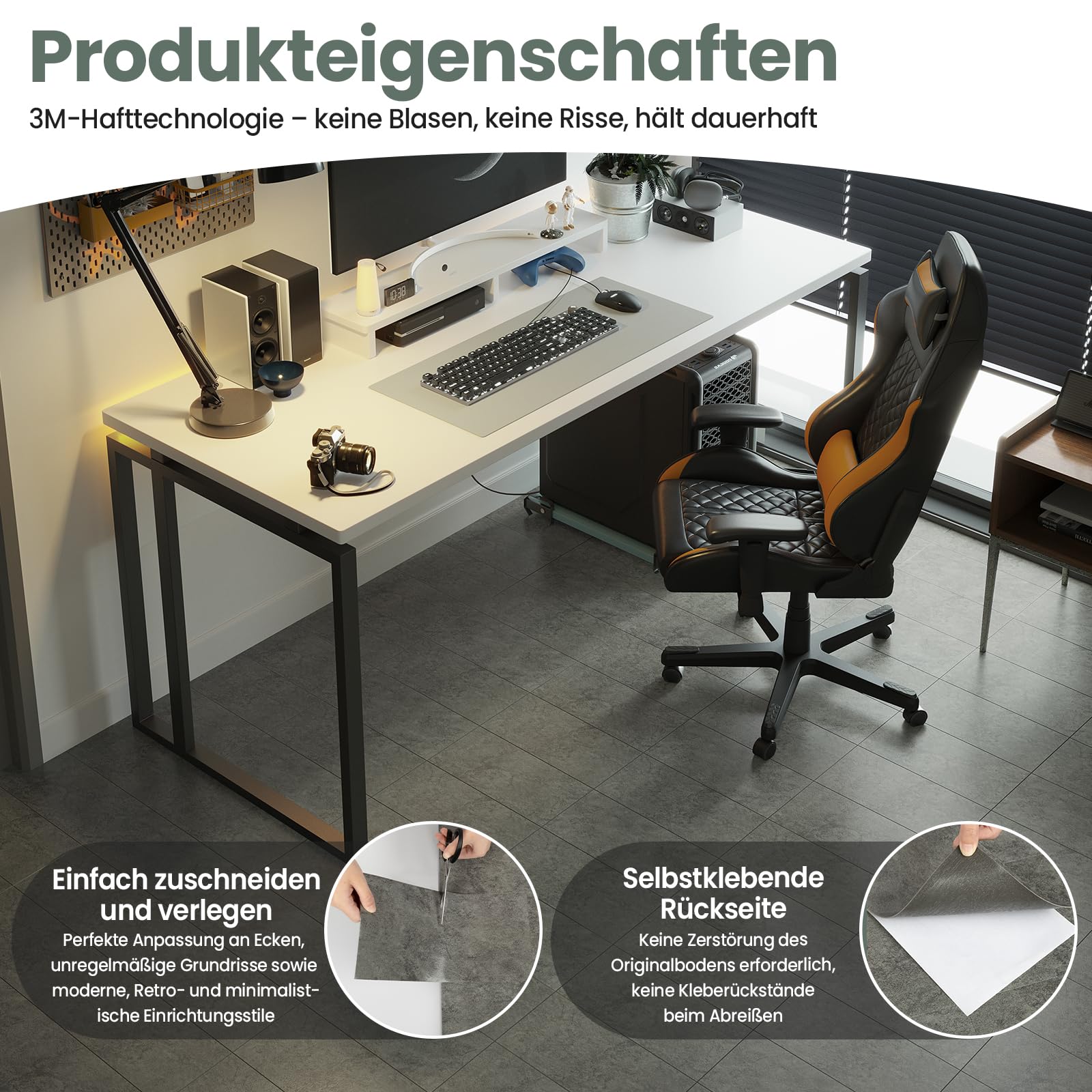 PVC Bodenbelag - Vinylboden Selbstklebend, Extra Abriebfest, Wasserdicht Grau Marmor-Effekt für Küche, Badezimmer, Schlafzimmer 30x15cm 40 Stück