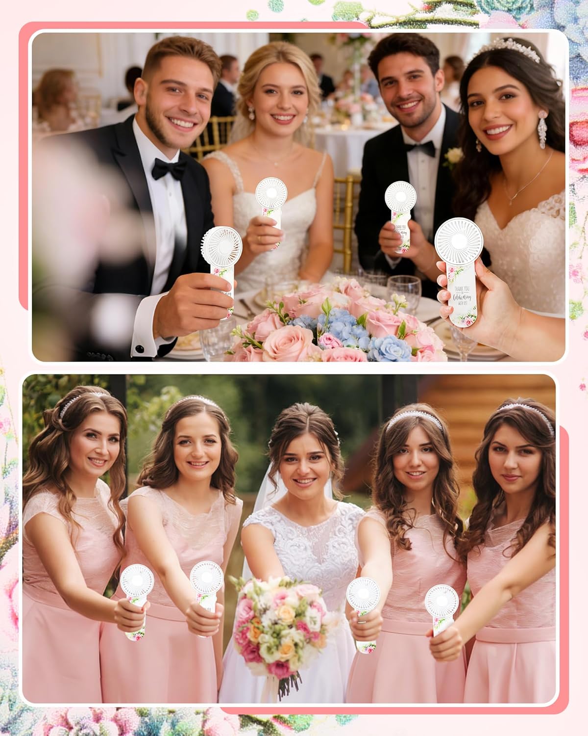 25 Pcs Wedding Mini Fans - Personal Portable Mini Handheld Electric Fans for Wedding Favor - Bulk Battery Powered, Battery Not Include, Elegant Forest（Green）