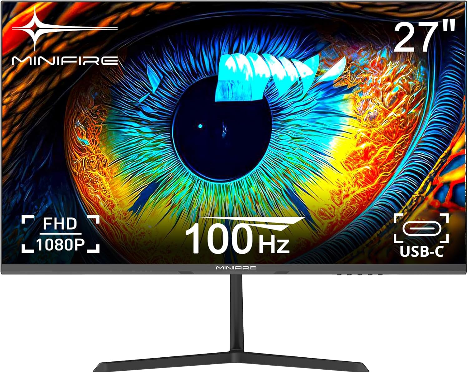 Minifire 27 Inch Monitor PC Screen, 100Hz, FHD (1920 x 1080), sRGB 110%, HDMI 1.4, USB-C, Anti-Bluelight, VESA 100x100mm (Type C Cable Included)