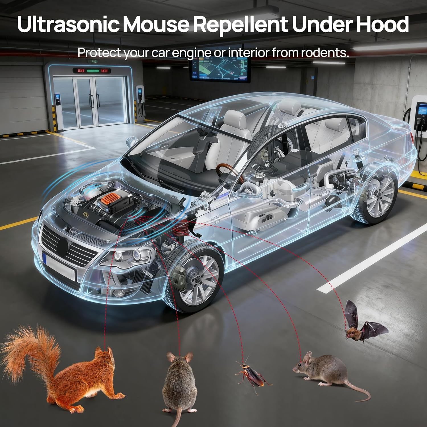 2 Pack Rodent Repellent for car Engines, Ultrasonic Rat Pest Repellent for Car Under Hood, Plug-in Powered, Keep Mouse and Mice Away from Car, Vehicle, RV, Garage, Barn (Unscented x2)