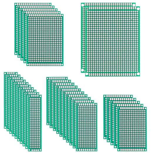 32 Pcs PCB Board, Green Circuit Board with 5 Sizes Compatible, Double Sided PCB Prototype Board for DIY Electronics Projects Apply to Soldering Projects