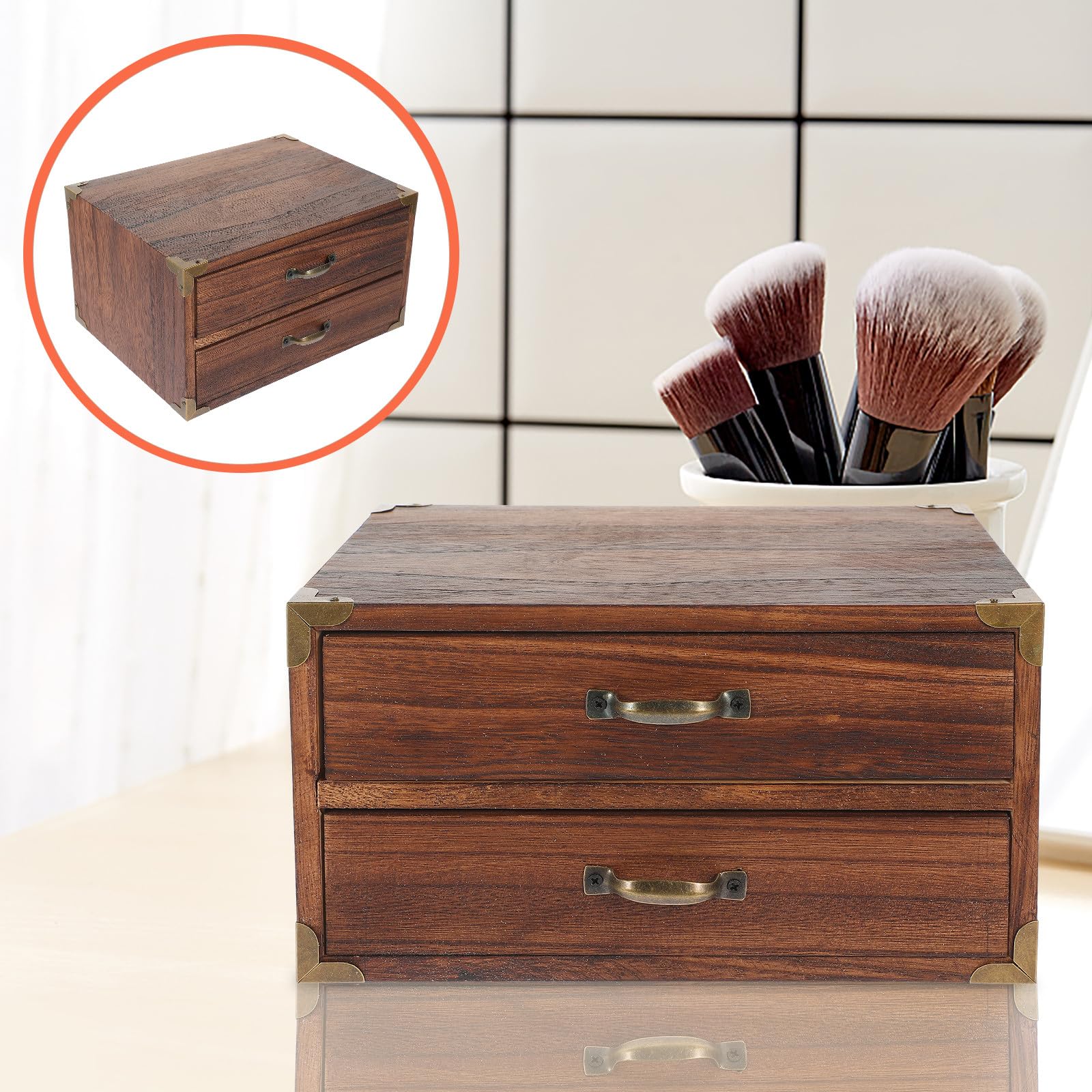 iplusmile Cassettiera in Legno Vintage 2 Cassetti da Scrivania, Organizer per Cancelleria e Cosmetici, Adatta per Ufficio e Camera