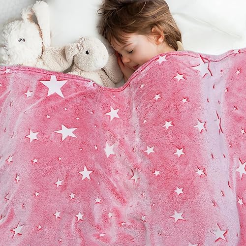 Miniatura 9 de Manta Preppy que Brilla en la Oscuridad, Manta Rosa con Estrellas para Niñas, Mantas de Forro Polar, Regalos de Cumpleaños para Niños, Manta Suave
