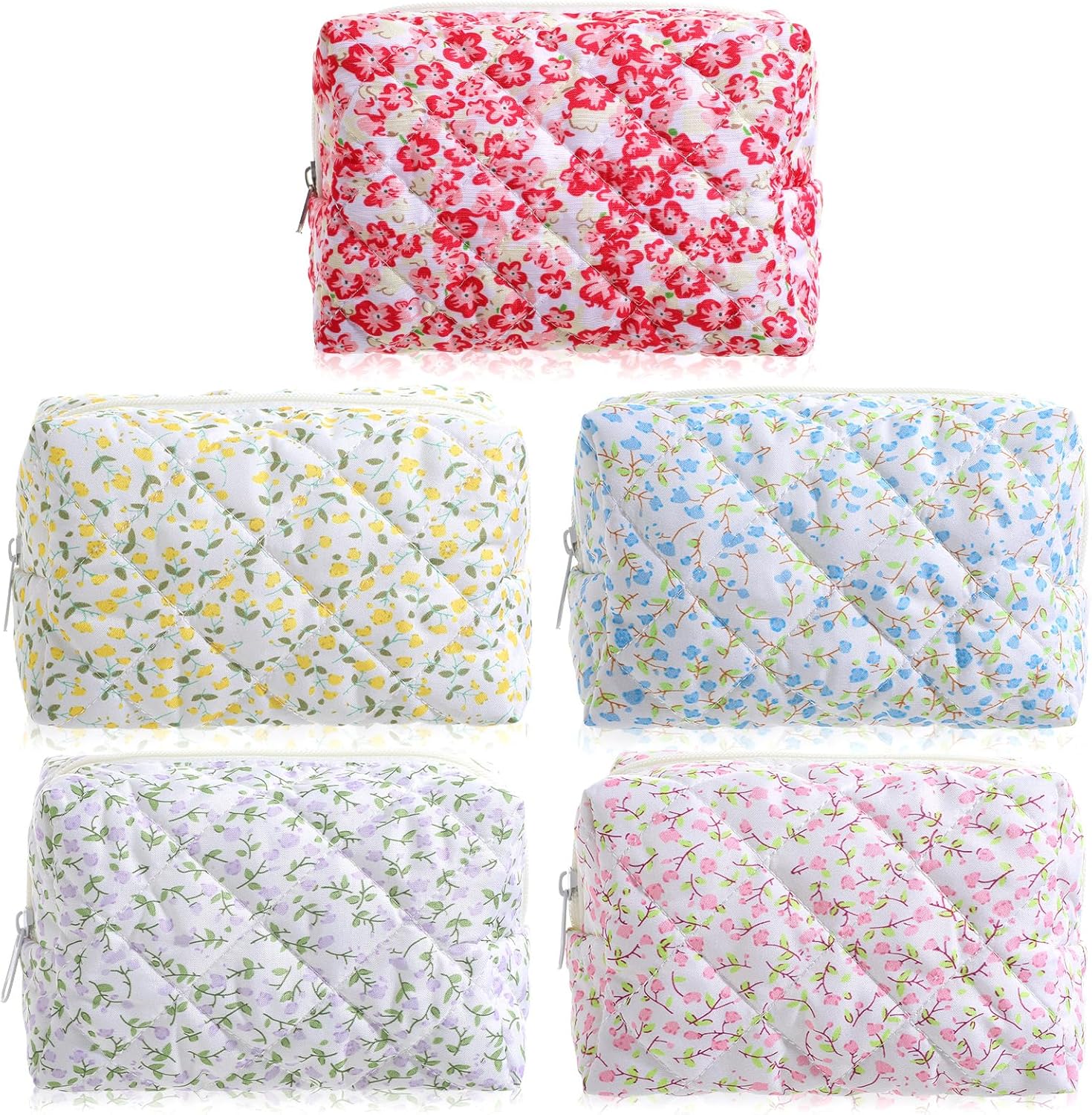 5 PCS Makeup Bag Quilted, Floral Makeup Bags Bulk with Zipper Quilted Cosmetic Bag Cosmetic Pouch Flower Cute Pouches for Cosmetics, Pens and Portable Travel Toiletries-5 Styles - Image 8