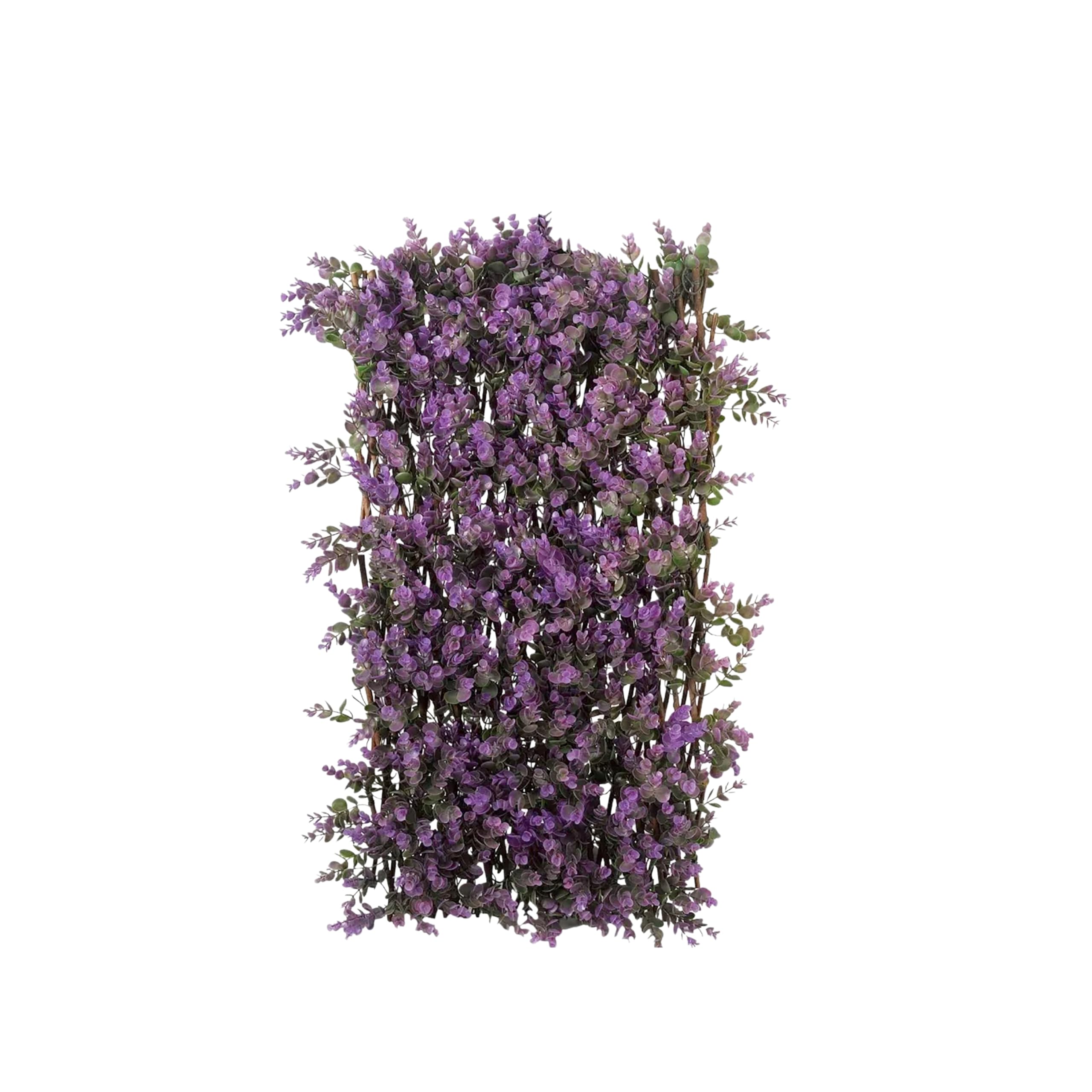 Garden Mile Treillis de fleurs violettes artificielles extensibles de 180 x 60 cm avec fausses feuilles pour jardin, clôture, panneau mural décoratif, balcon, terrasse