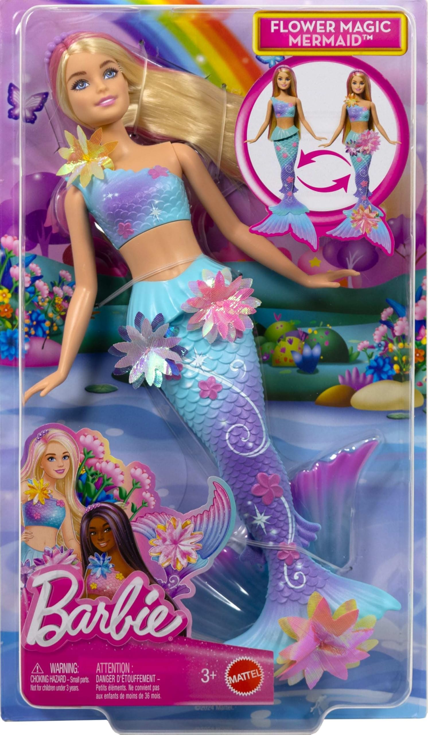 Barbie Mermaid Toy Dolls with Surprise Magic Blooming Flowers Feature, Ombre Tails, Pearl Headband Accessory & Long Blonde Hair with Pink Highlights