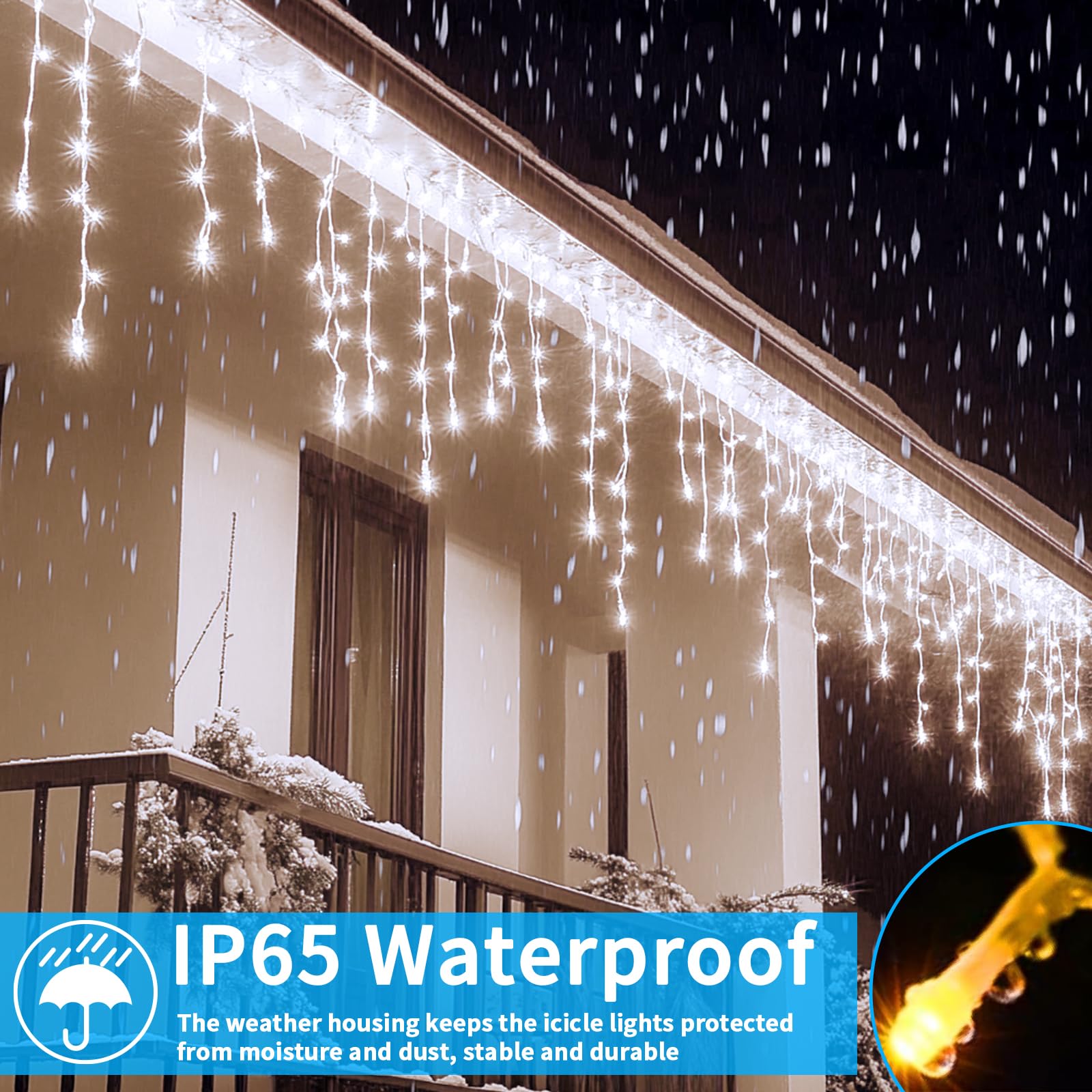 Eisregen Lichterkette Solar [15m +5m], 506LEDs Weihnachtsbeleuchtung Außen,8 Modi,Erweiterbar,101 Tropfen, Lichterkette Außen USB-Strom,IP65 Wasserdicht Mit Fernbedienung Timer [weiß]