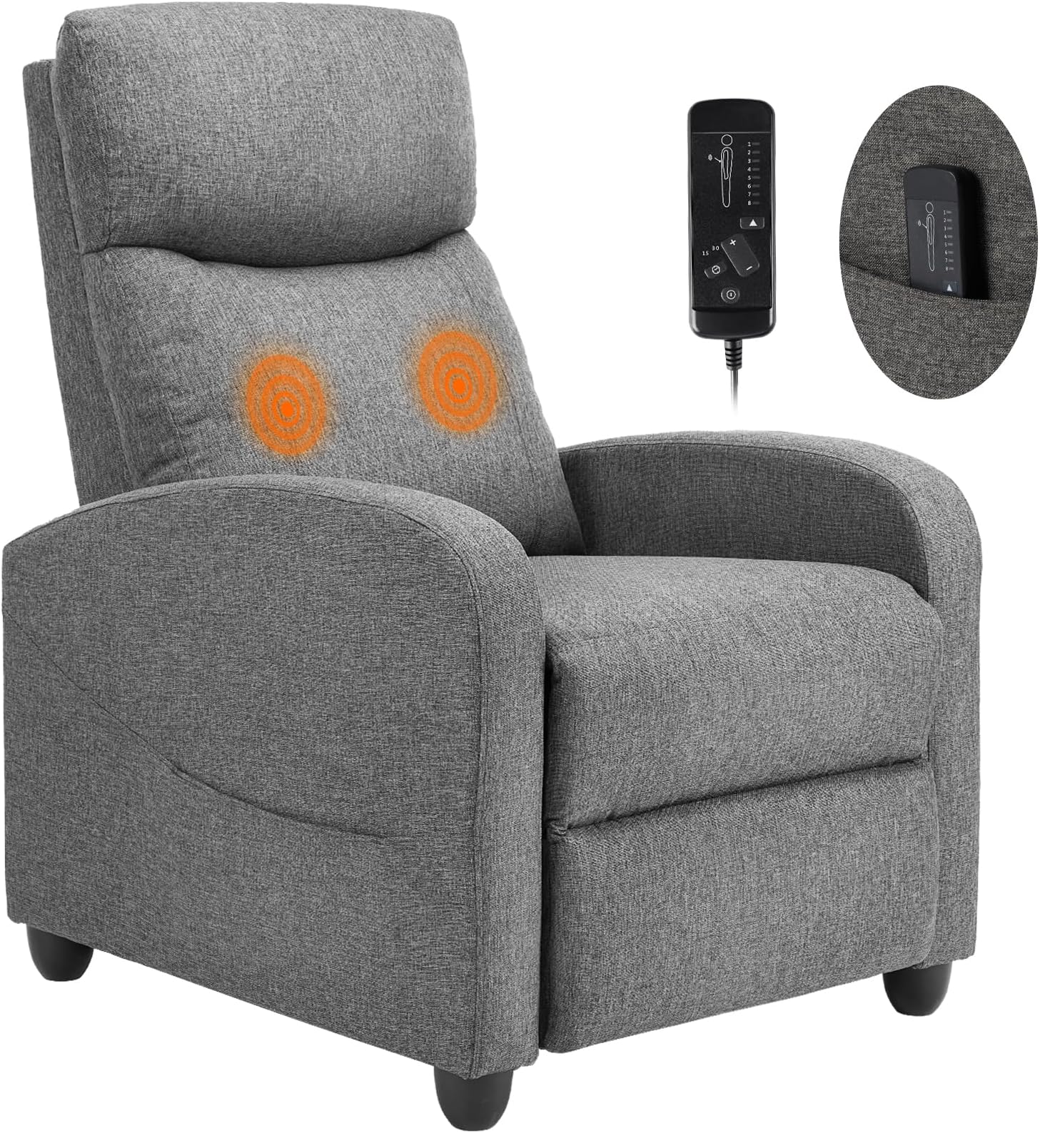 Sweetcrispy Massage Recliner Chair for Adults, Adjustable Home Theater Seating with Lumbar Support, Modern Fabric Reclining with Padded Backrest and Seat for Living Room, Dark Grey