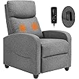 Sweetcrispy Recliner Chair for Adults, Massage Fabric Small Recliner Home Theater Seating with Lumbar Support, Adjustable Modern Reclining Chair with Padded Seat Backrest for Living Room (Grey)