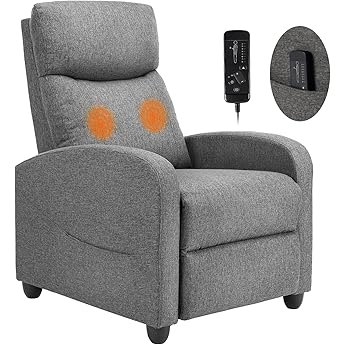 Sweetcrispy Recliner Chair for Adults, Massage Fabric Small Recliner Home Theater Seating with Lumbar Support, Adjustable Modern Reclining Chair with Padded Seat Backrest for Living Room (Grey)