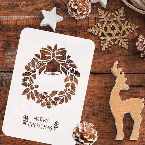 Miniatura 3 de FINGERINSPIRE 3 plantillas temáticas de Navidad de 11.7 x 8.3 pulgadas, plantillas de pintura de guirnalda de bayas de plástico, plantillas de