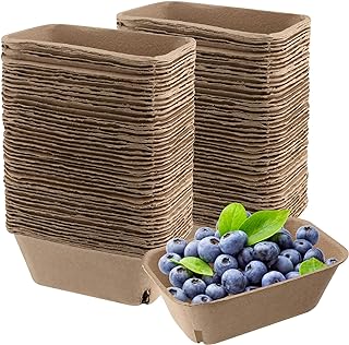 100 Pack Natural Pulp Fiber Berry Basket, Bulk Produce Berry Basket Pulp Fiber Fruit Containers Molded Berry with Vented